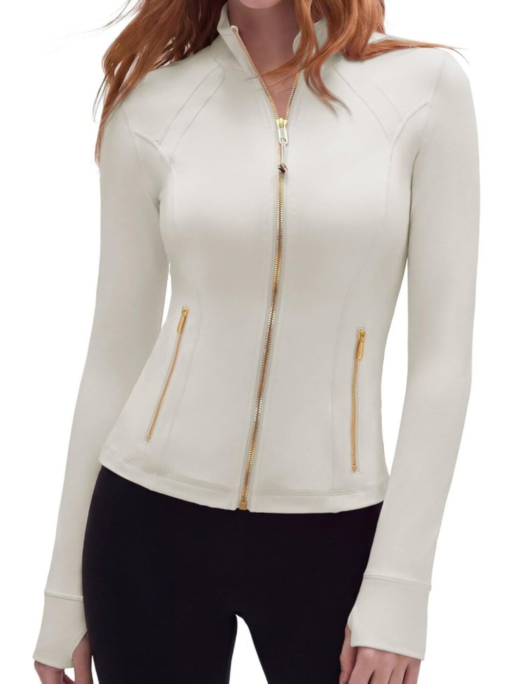 Lightweight Golden Zipper Jacket for Women with Thumb Holes & Pockets - Stylish
